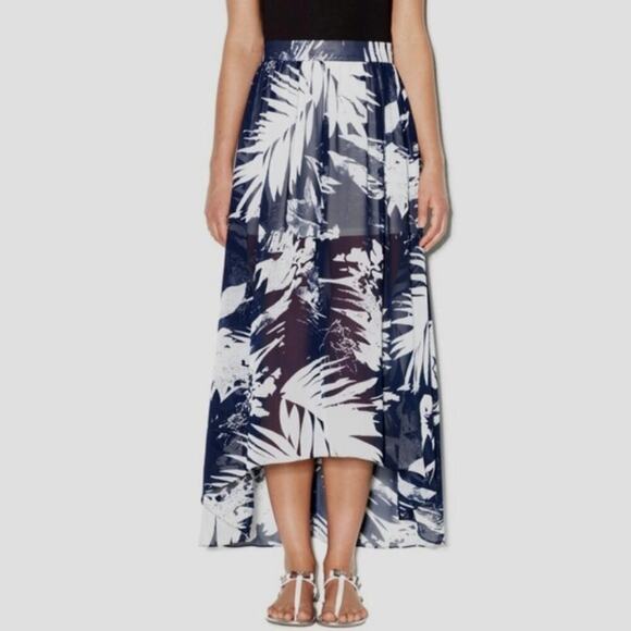 Womens Sheer Skirt 8 Blue Leaf Print Midi High Low Gipsy Fairy Beachy Nature - Picture 1 of 10